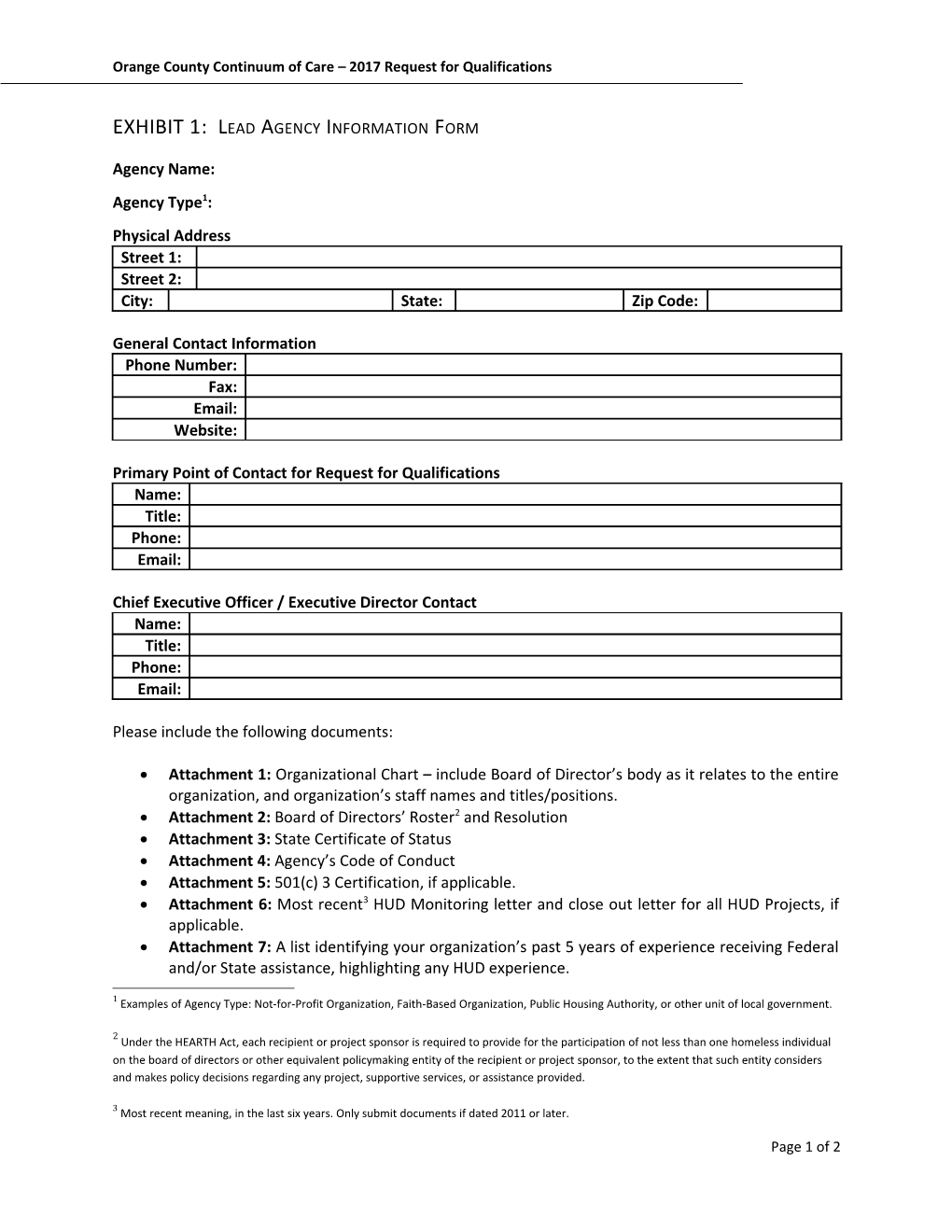 EXHIBIT 1: Lead Agency Information Form