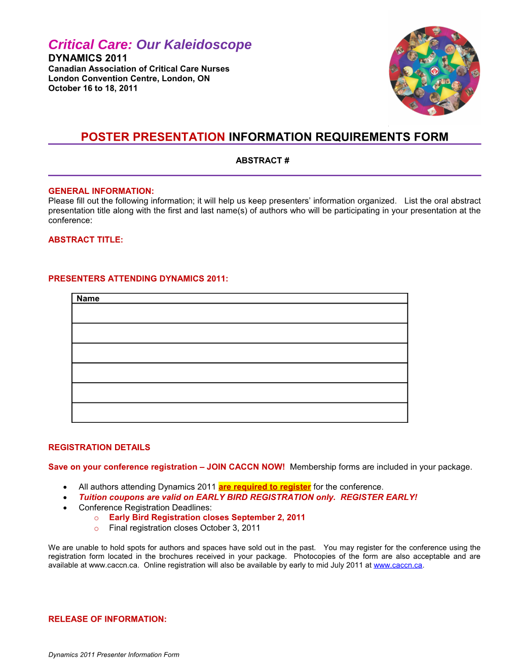 Poster Presentation Information Requirements Form