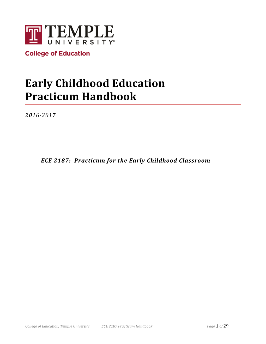 ECE 2187: Practicum for the Early Childhood Classroom