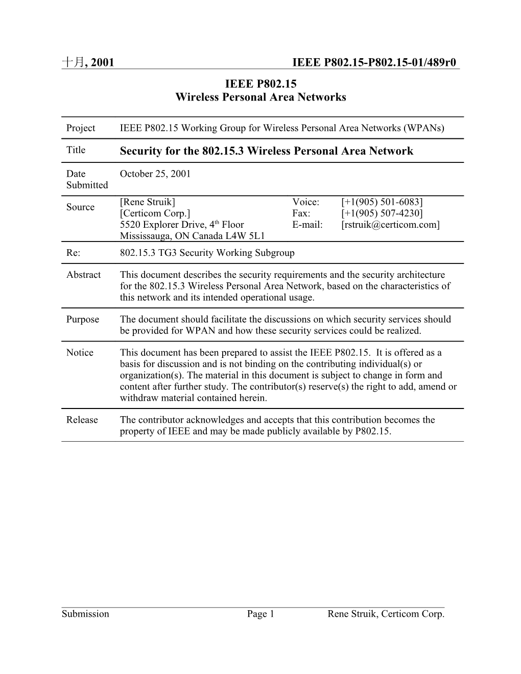 Security for the 802.15.3 Wireless Personal Area Network