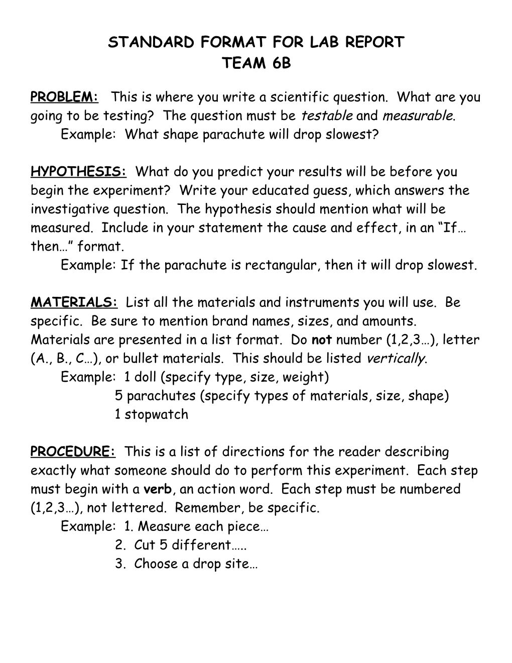 Standard Format for Lab Report