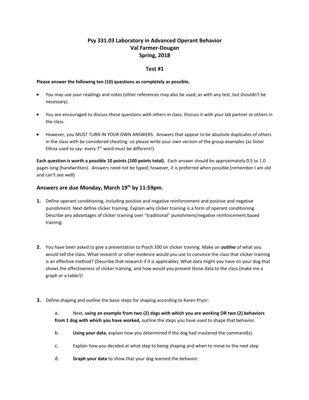 Psy 331.03 Laboratory in Advanced Operant Behavior