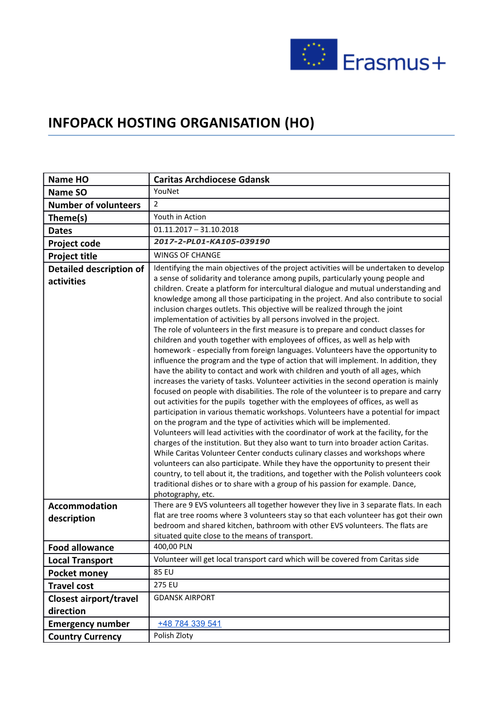 Infopack Hosting Organisation (Ho)