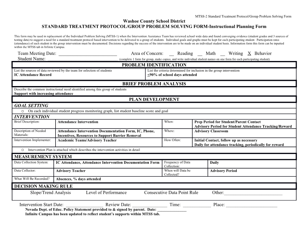 MTSS-2 Standard Treatment Protocol/Group Problem Solving Form