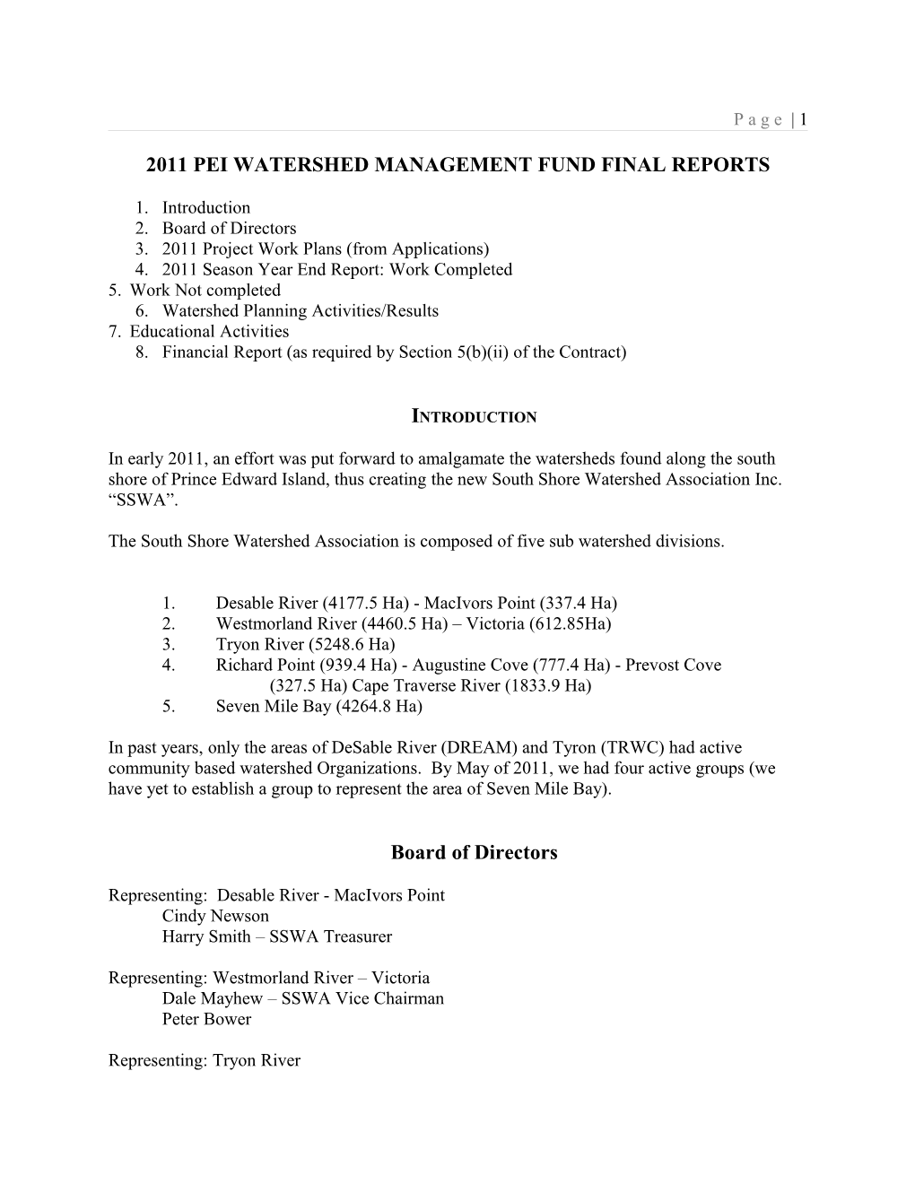 2011 PEI Watershed Management Fund Final Reports