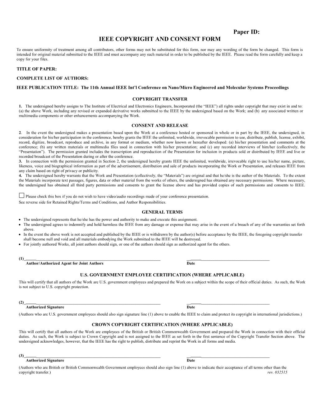 Ieee Copyright Transfer & Publication Rights Grm s3