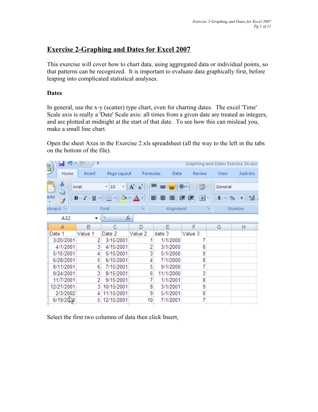 Exercise 2-Graphing and Dates for Excel 2007