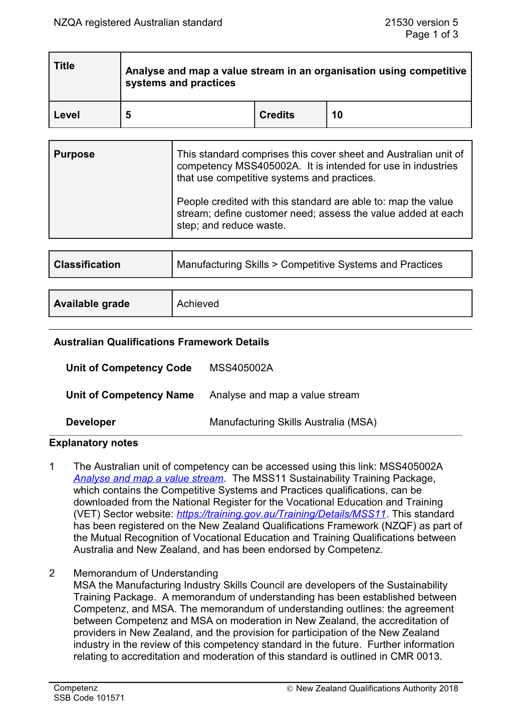 21530 Analyse and Map a Value Stream in an Organisation Using Competitive Systems and Practices