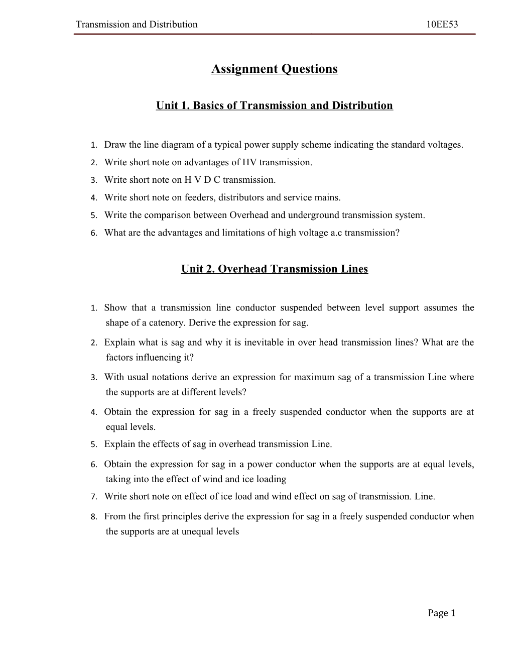 Unit 1. Basics of Transmission and Distribution