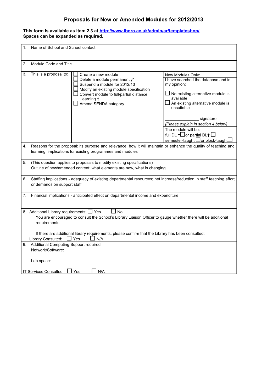 Annual Review of Modules: Proposals for New Or Amended Modules for 2001/2002