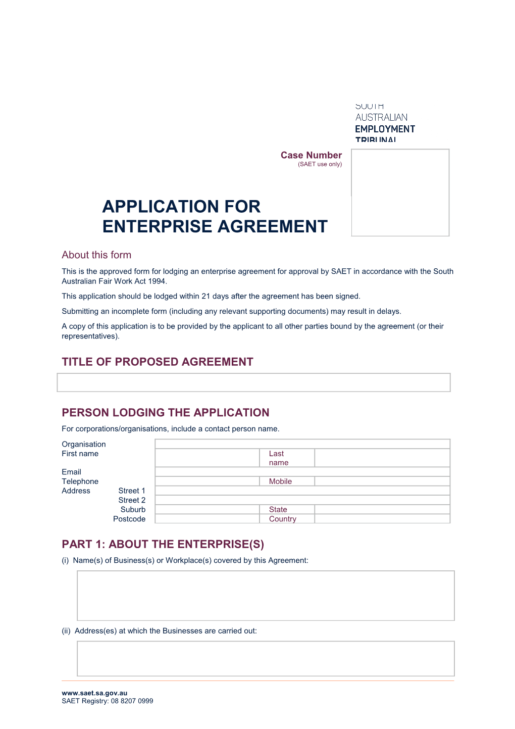 Application for Enterprise Agreement