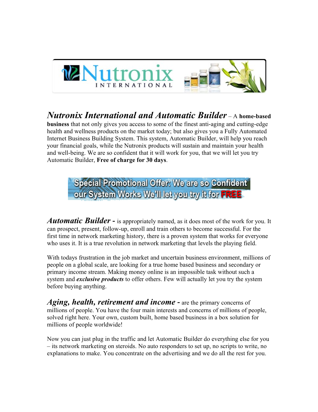 Welcome to Nutronix International and Automaticbuilder