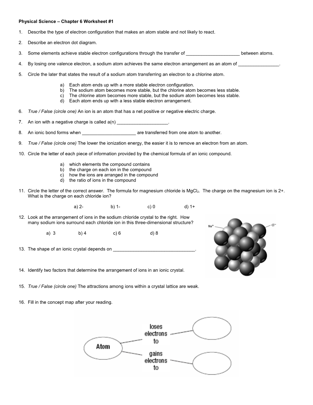 Physical Science Chapter 5 Worksheet #1