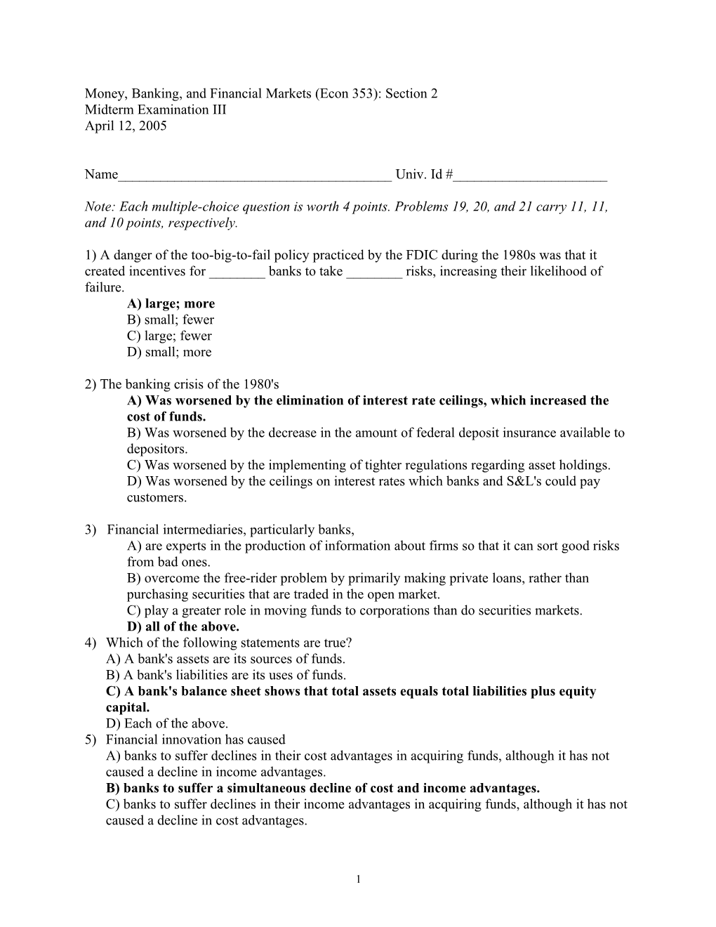 Money, Banking, and Financial Markets (Econ 353): Section 2