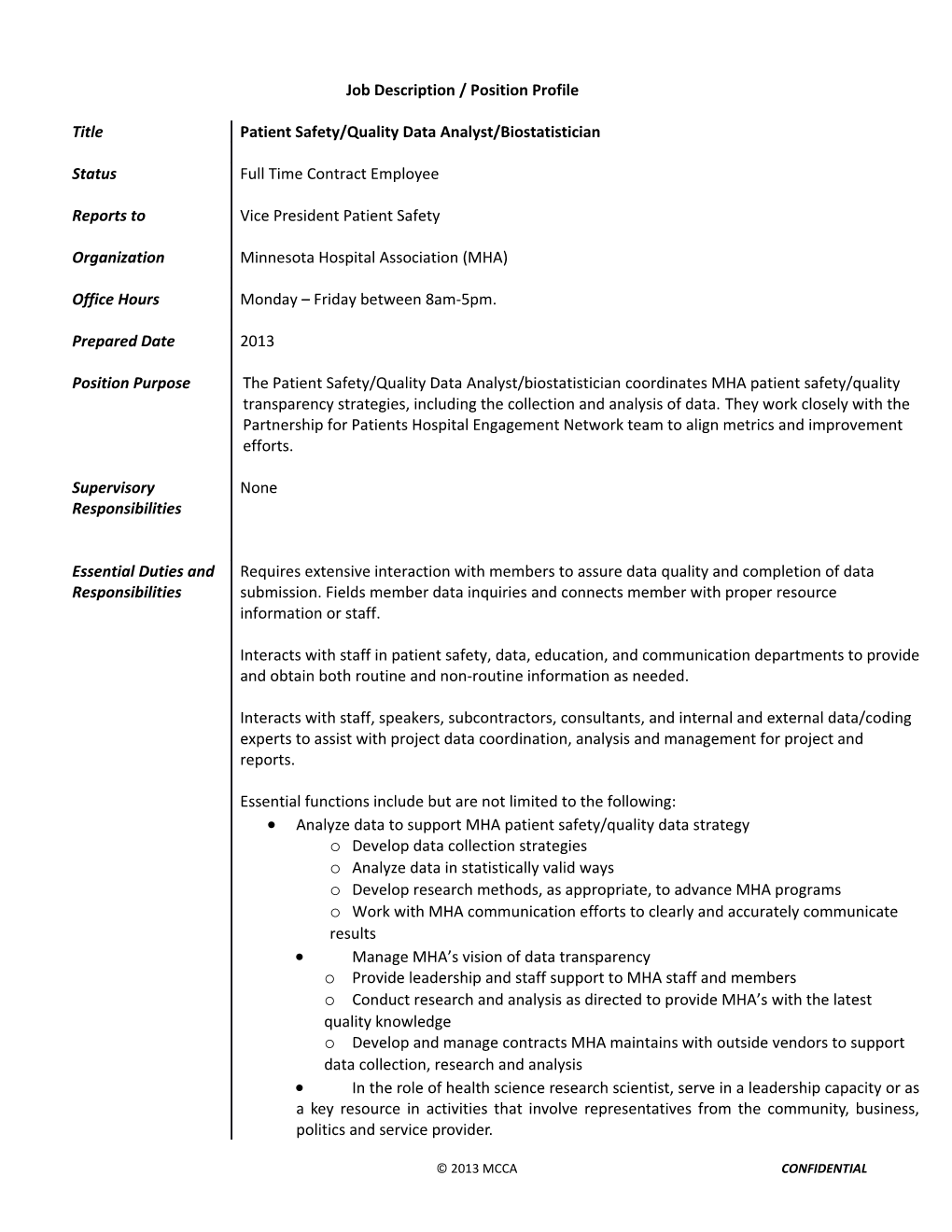 Job Description / Position Profile