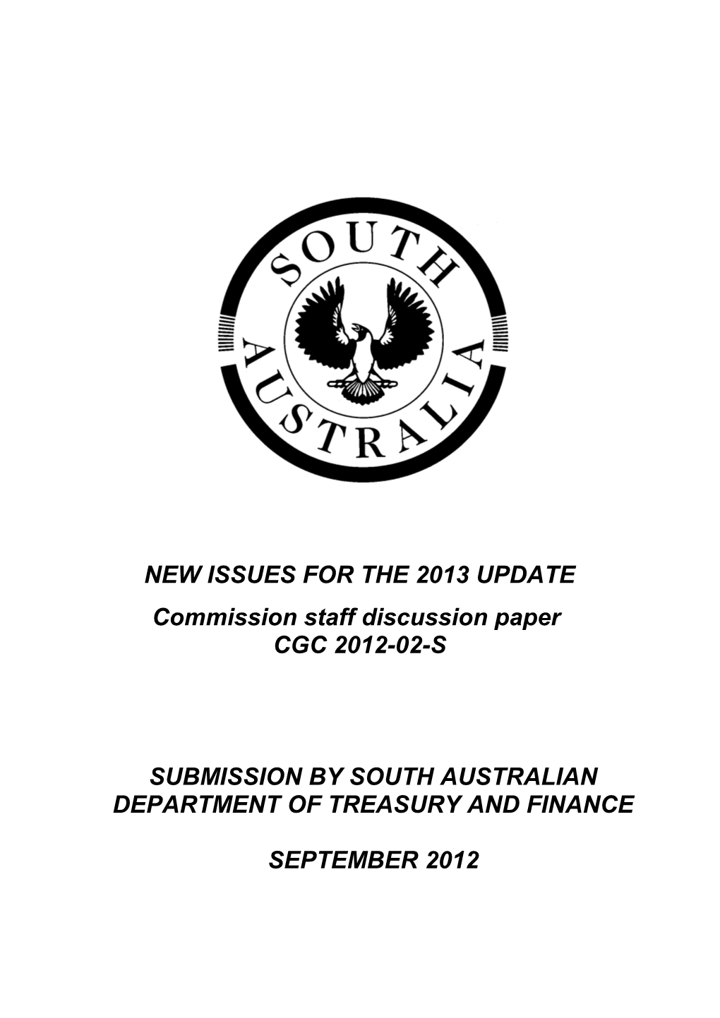 South Australian Submission on New Issues for the 2012 Update