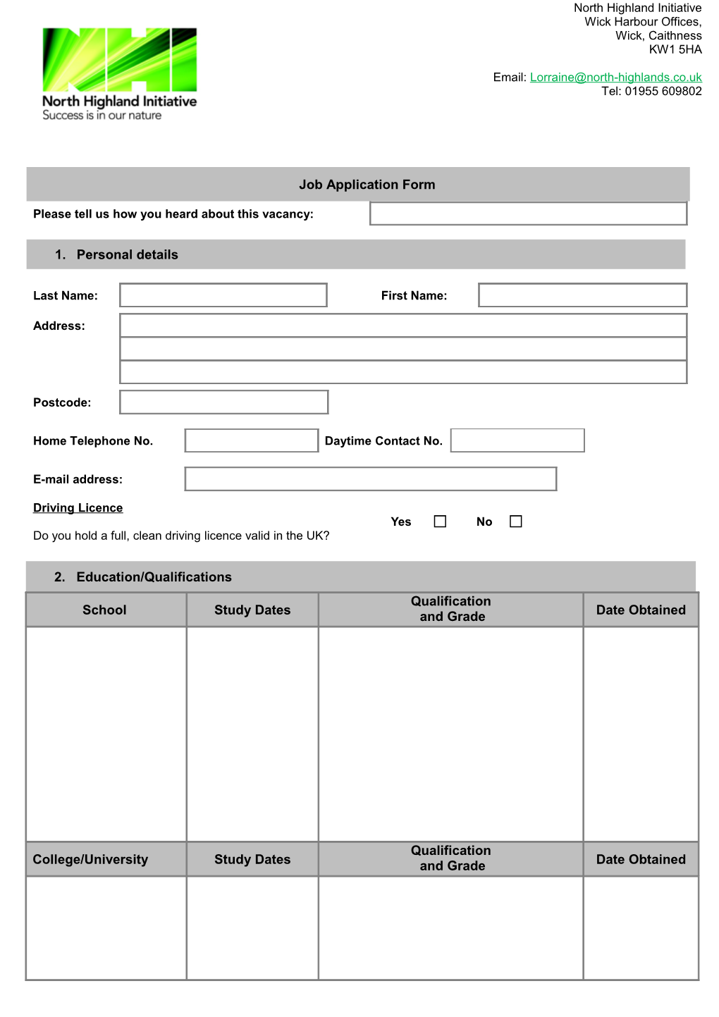 Job Application Form Template s2