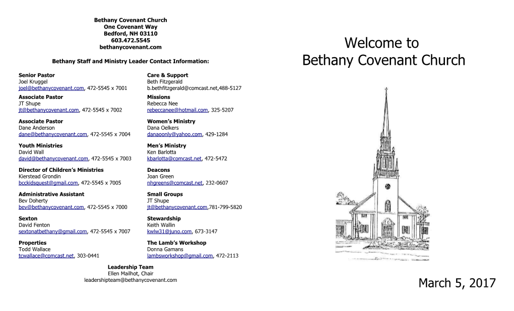 Bethany Staff and Ministry Leader Contact Information