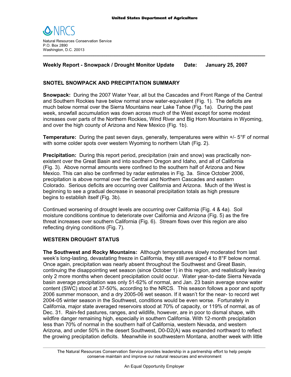 Weekly Report Drought Monitor / Snowpack Update s11