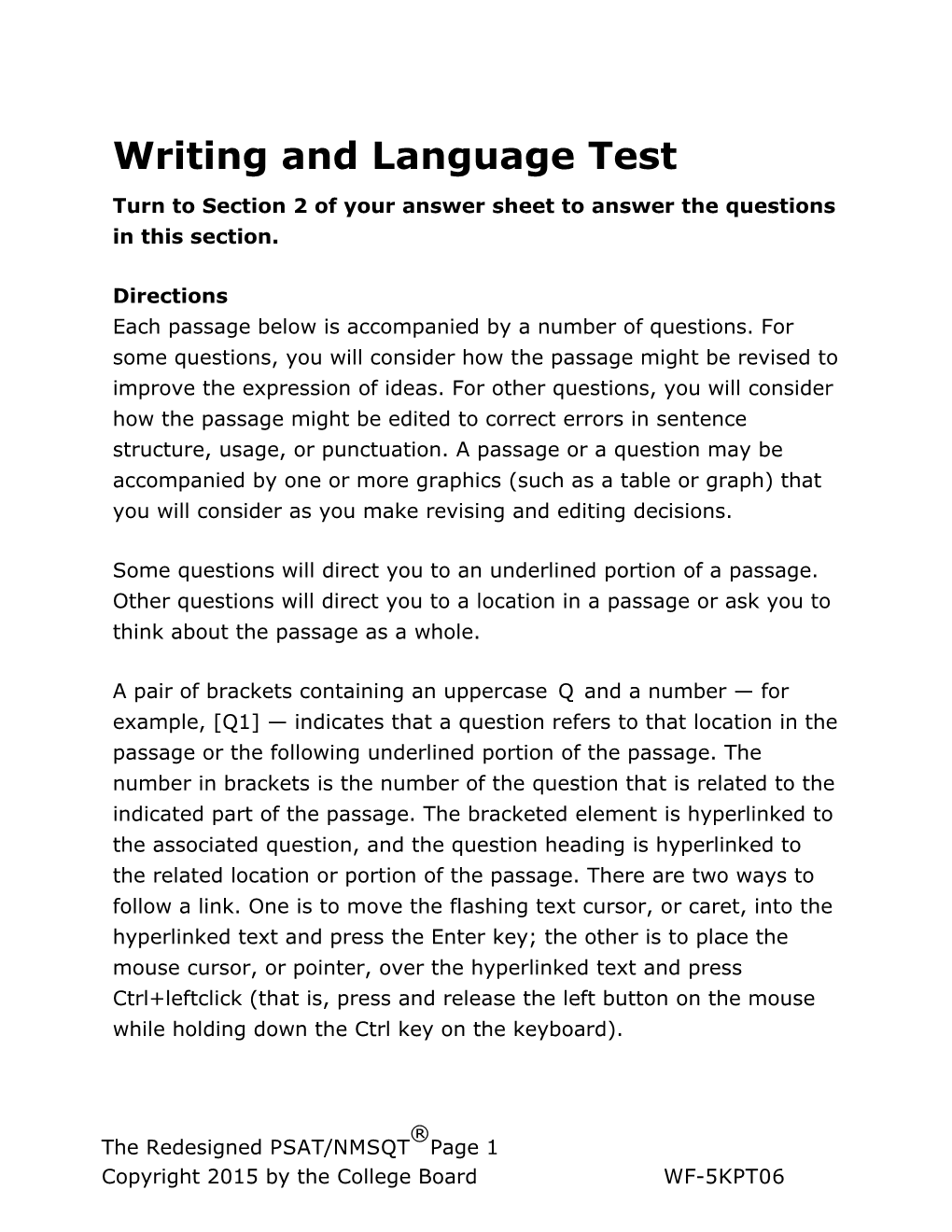 Writing and Language Test
