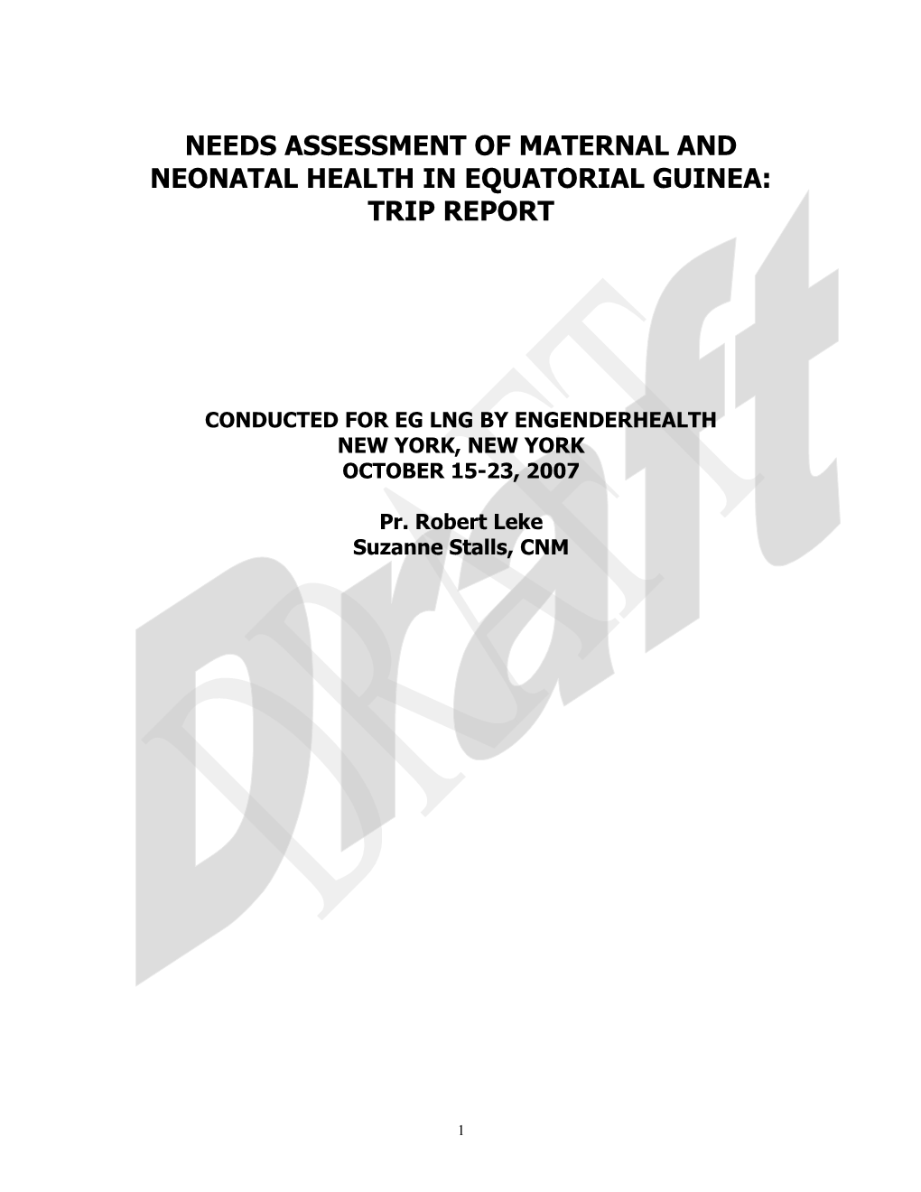 Needs Assessment of Maternal and Neonatal Health in Equatorial Guinea