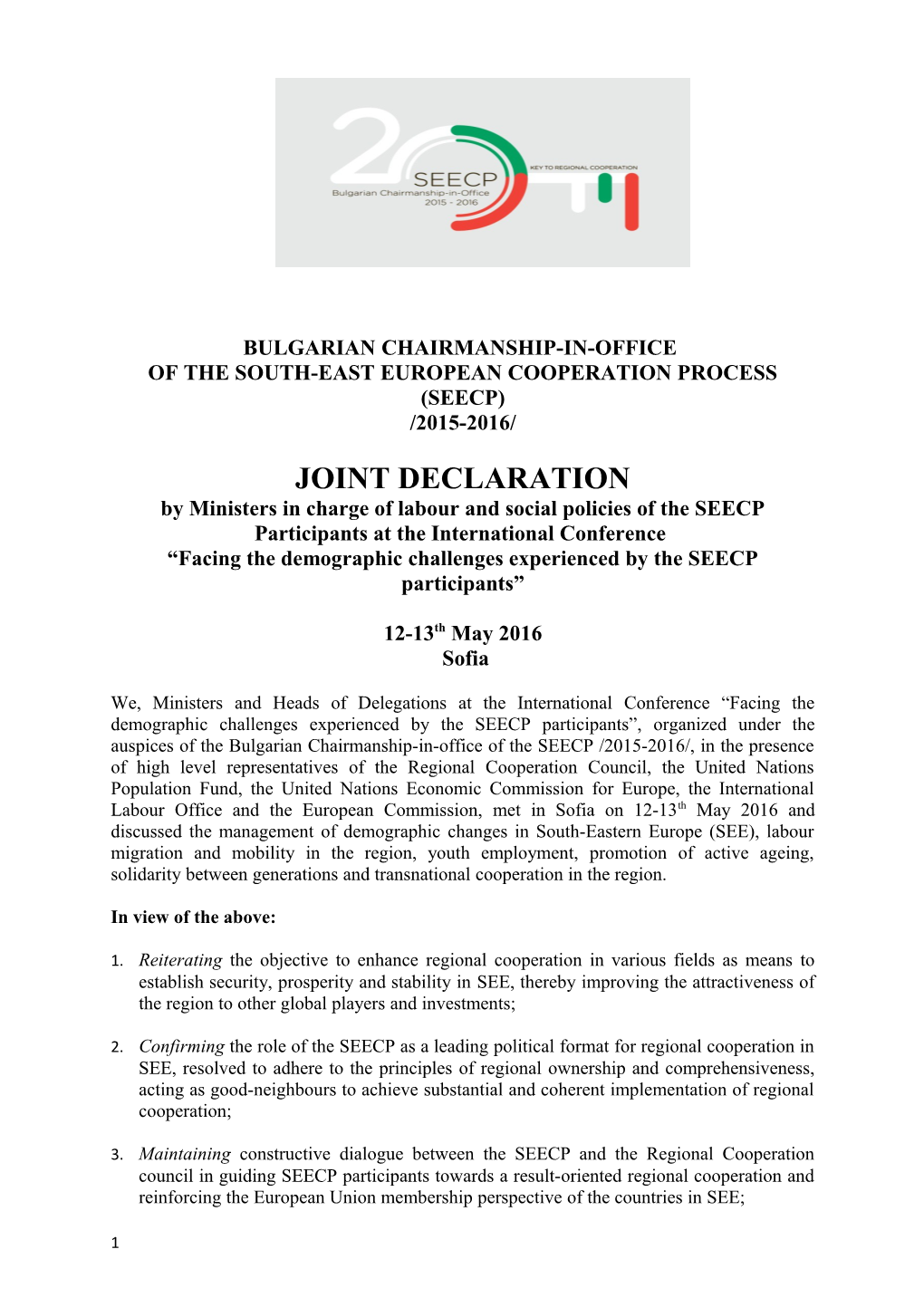 Of the South-East European Cooperation Process