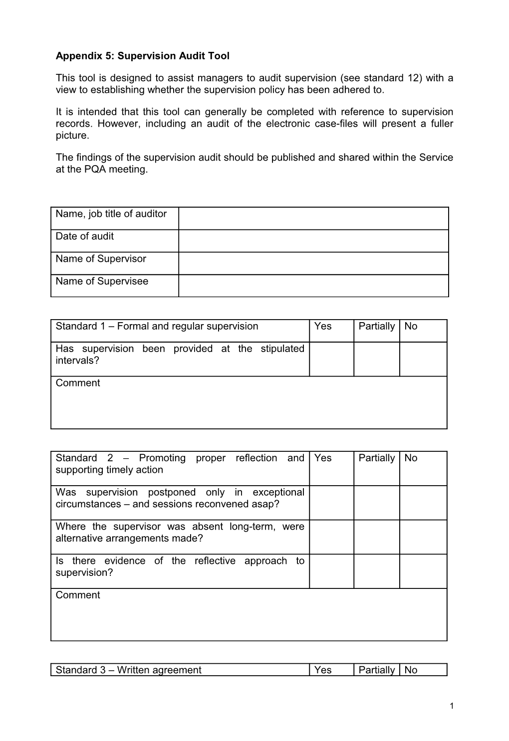 Appendix 5: Supervision Audit Tool