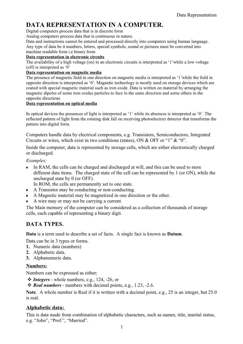 Digital Computers Process Data That Is in Discrete Form