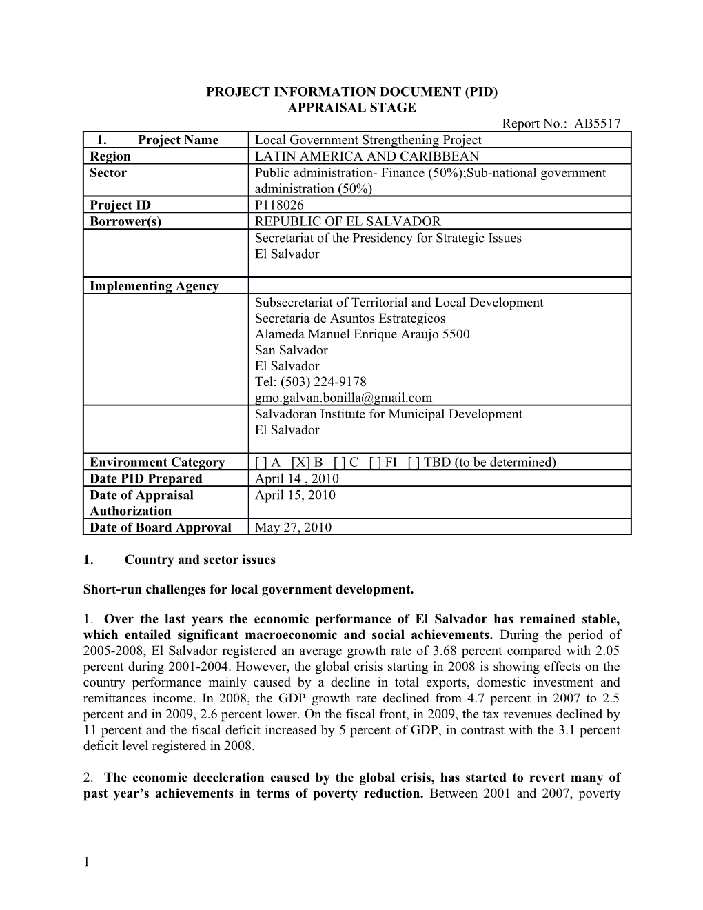 Project Information Document (Pid) s46