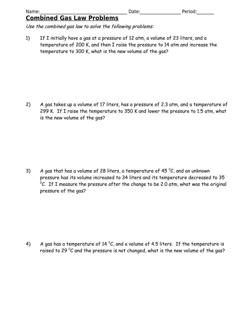 Combined Gas Laws