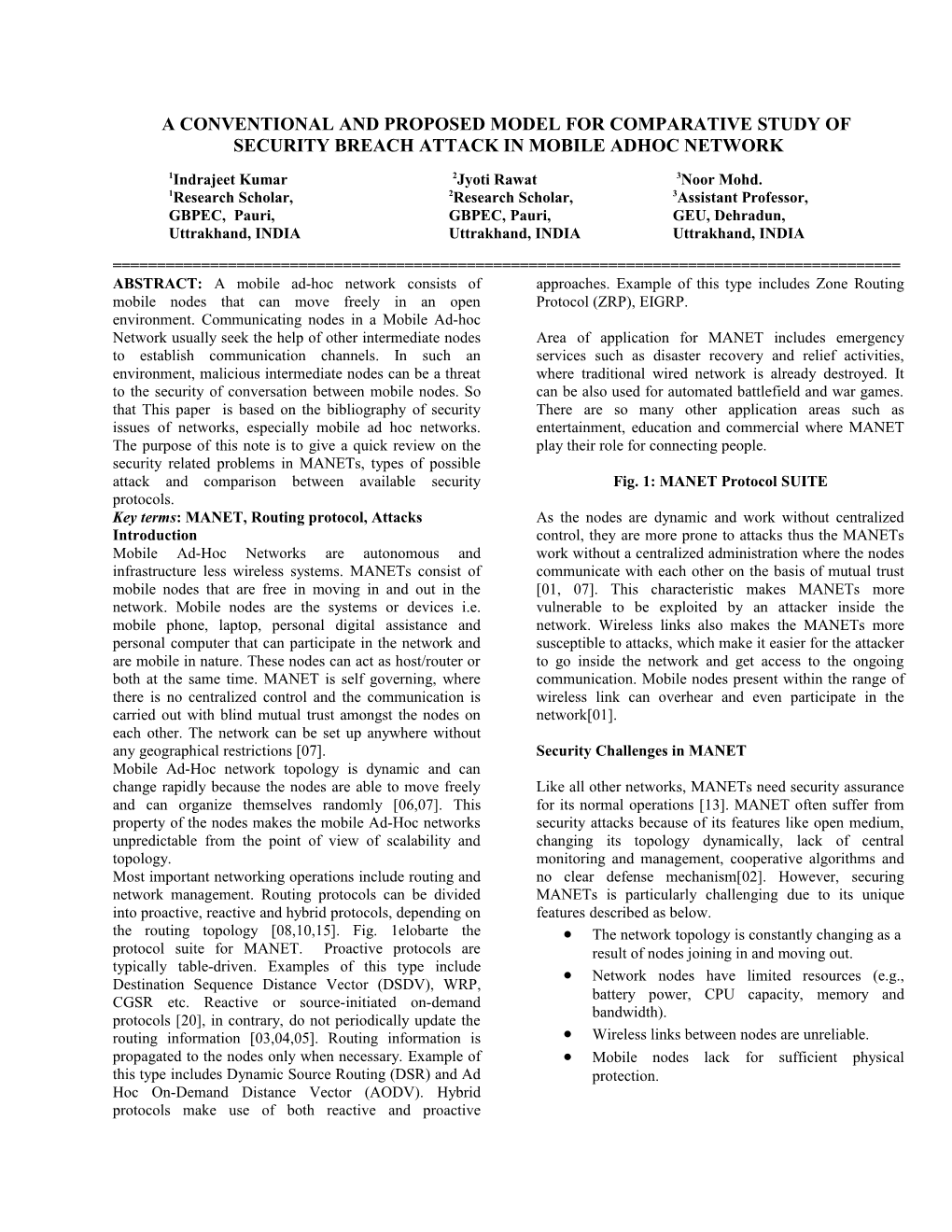 A Conventional and Proposed Model for Comparative Study Of