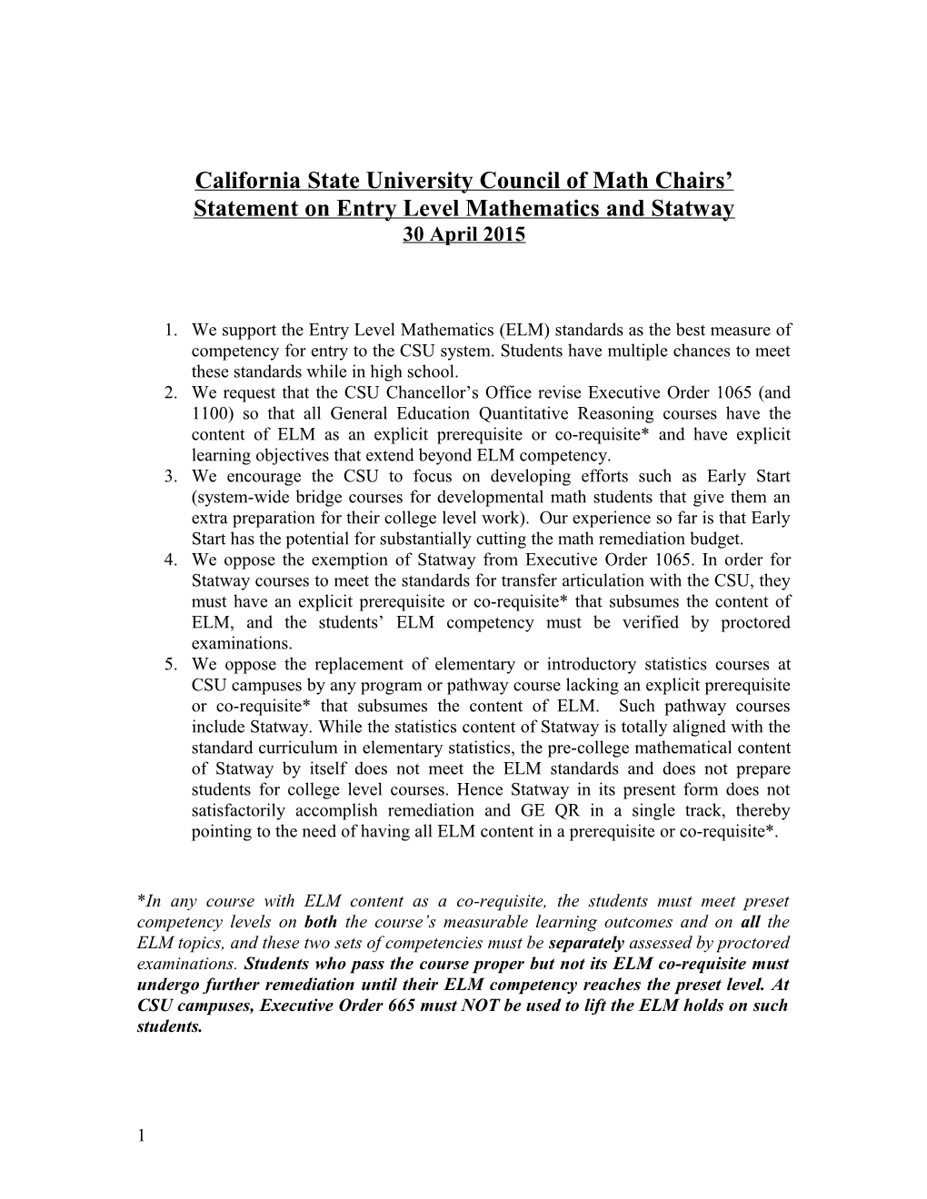 California State University Council of Math Chairs