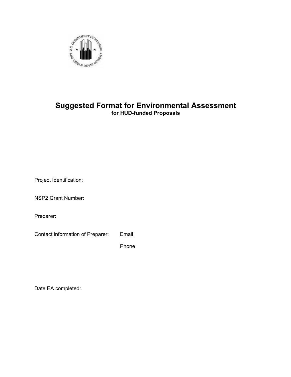 Suggested Format for Environmental Assessment for HUD-Funded Proposals