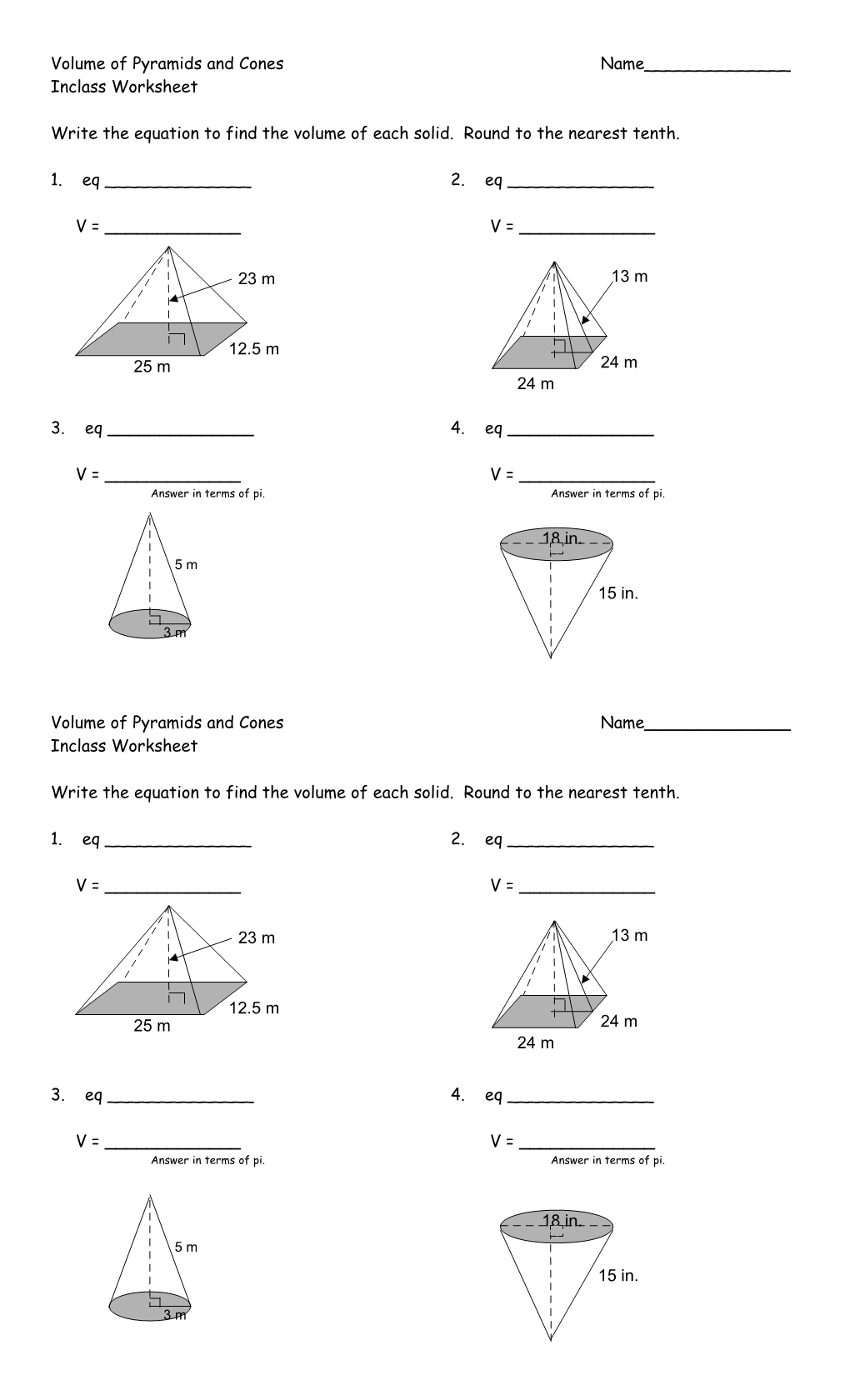 Volume of Pyramids and Cones