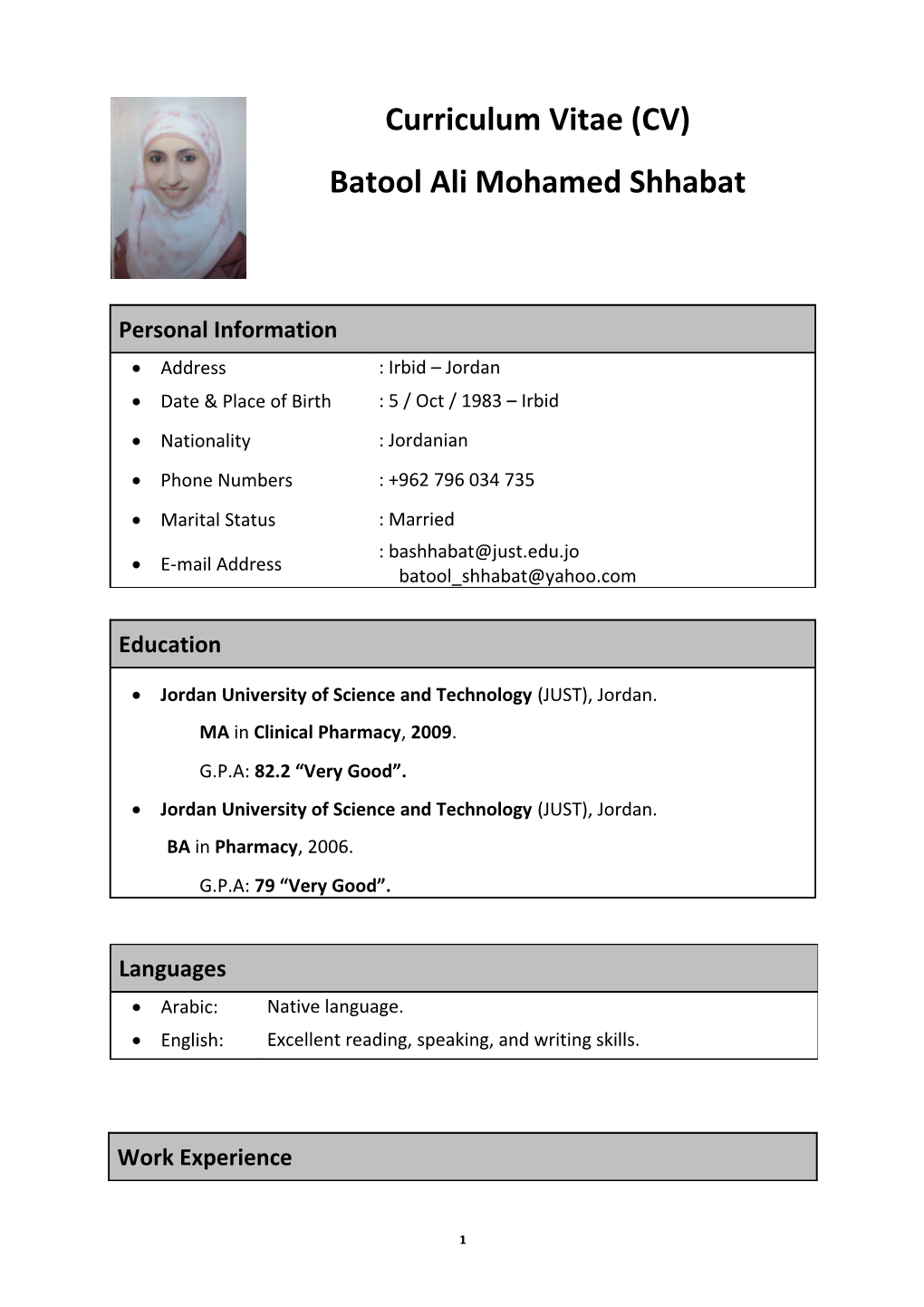 Curriculum Vitae (CV) s2