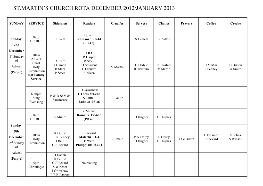 Crib Service: Sidesmen to Be on Duty by 2.15Pm