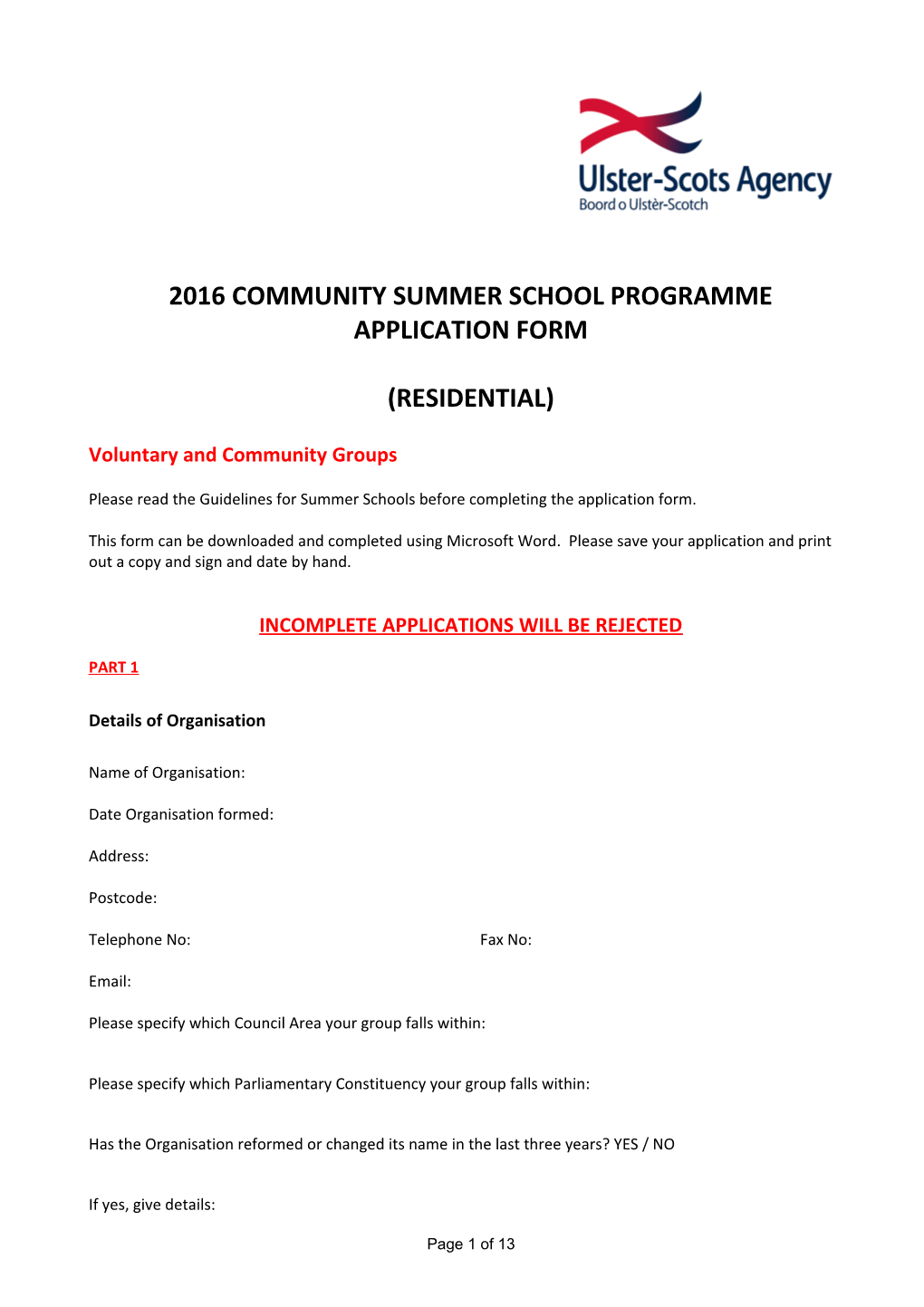2016Community Summer School Programmeapplication Form