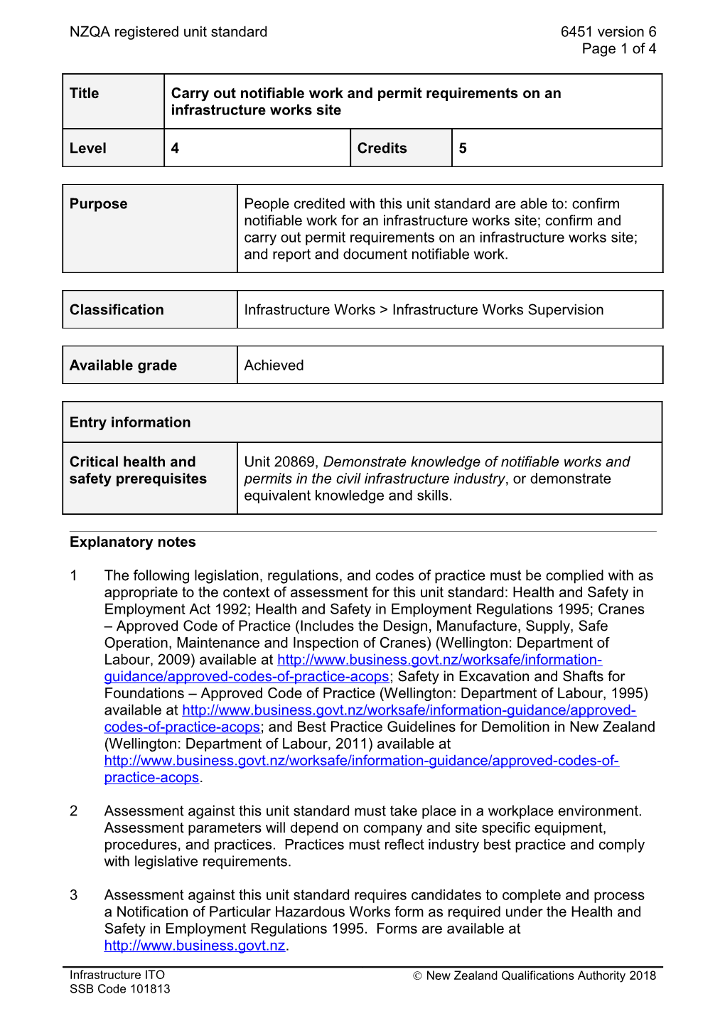 6451 Carry out Notifiable Work and Permit Requirements on an Infrastructure Works Site