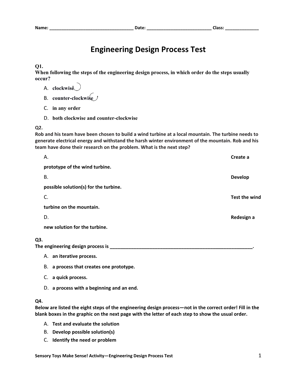 Engineering Design Process Test