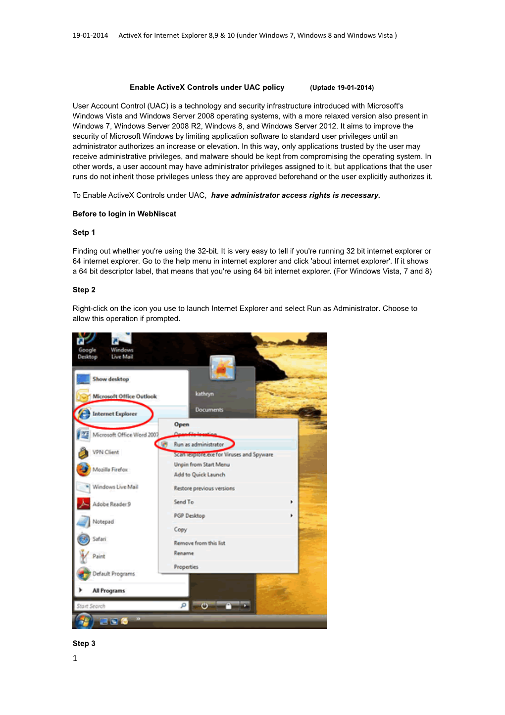 19-01-2014 Activex for Internet Explorer 8,9 & 10 (Under Windows 7, Windows 8 and Windows
