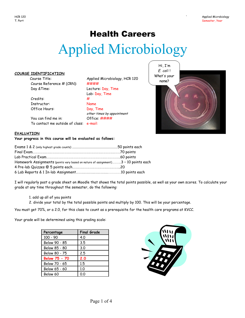 Applied Microbiology College Course Syllabus
