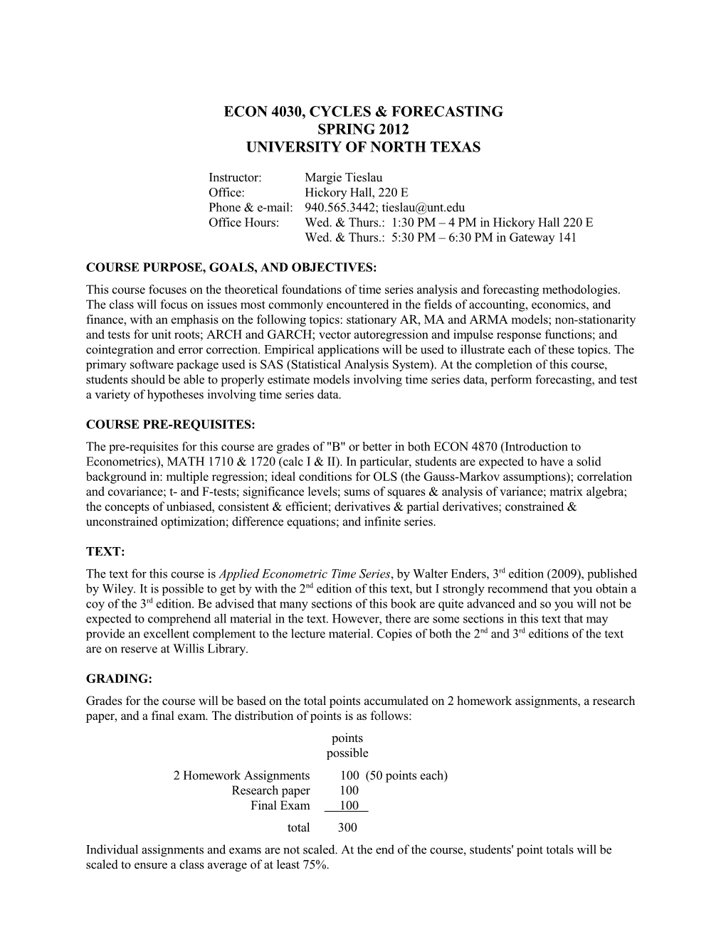 Econ 4030, Cycles & Forecasting