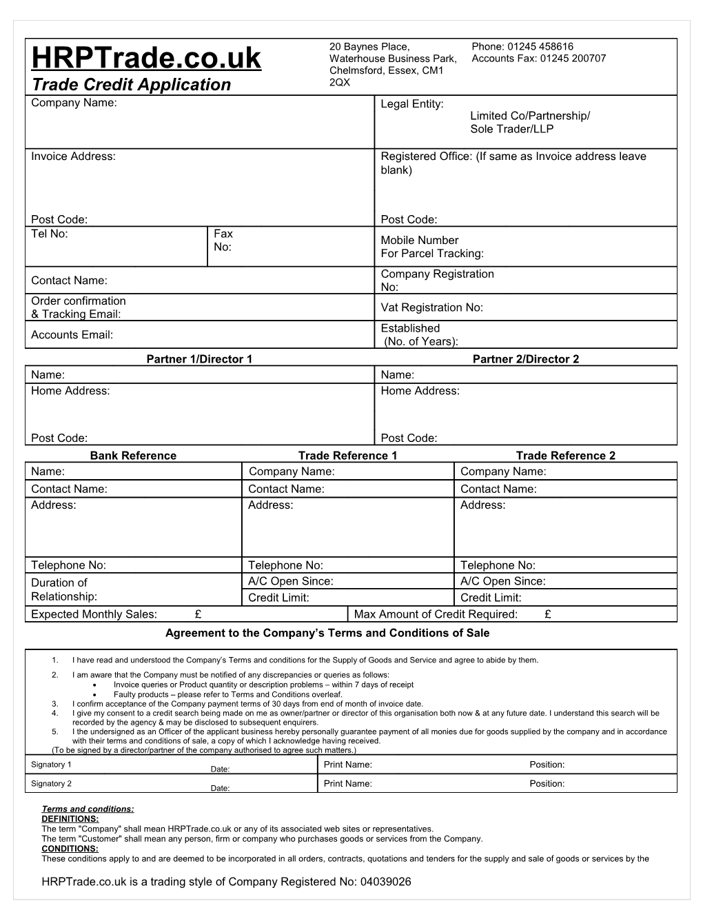 Trade Credit Application Form