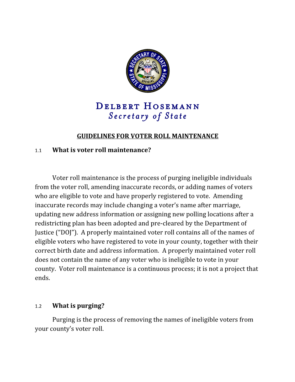 Guidelines for Voter Roll Maintenance