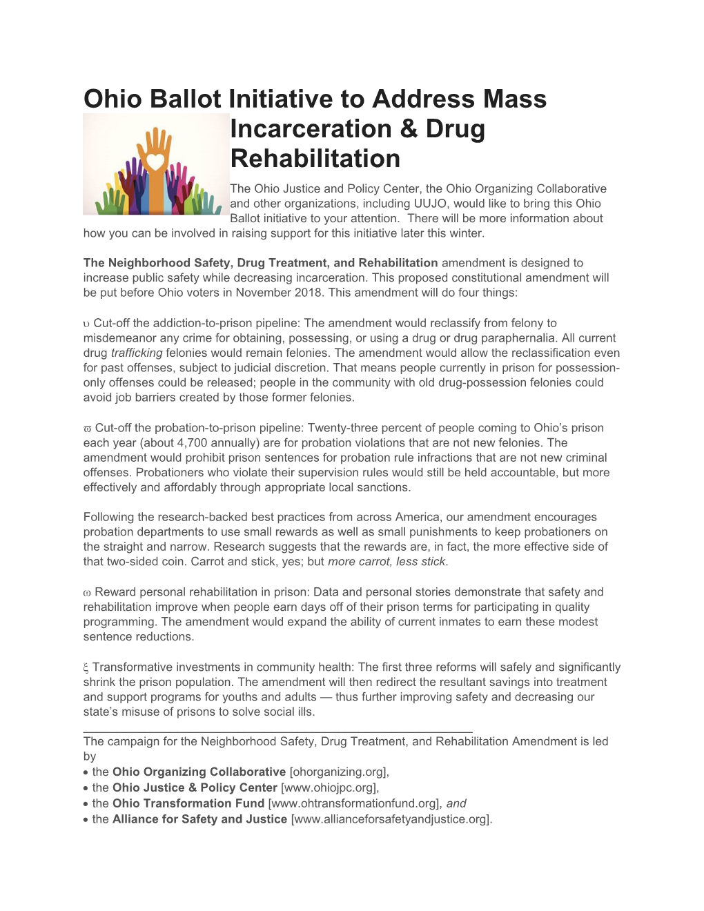 Ohioballot Initiative to Address Mass Incarceration & Drug Rehabilitation