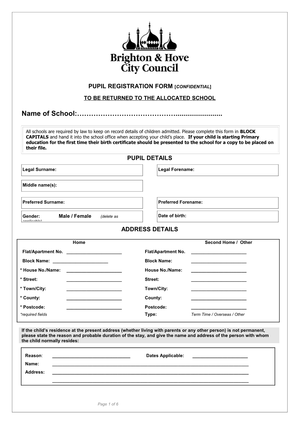 Pupil Registration Form Confidential