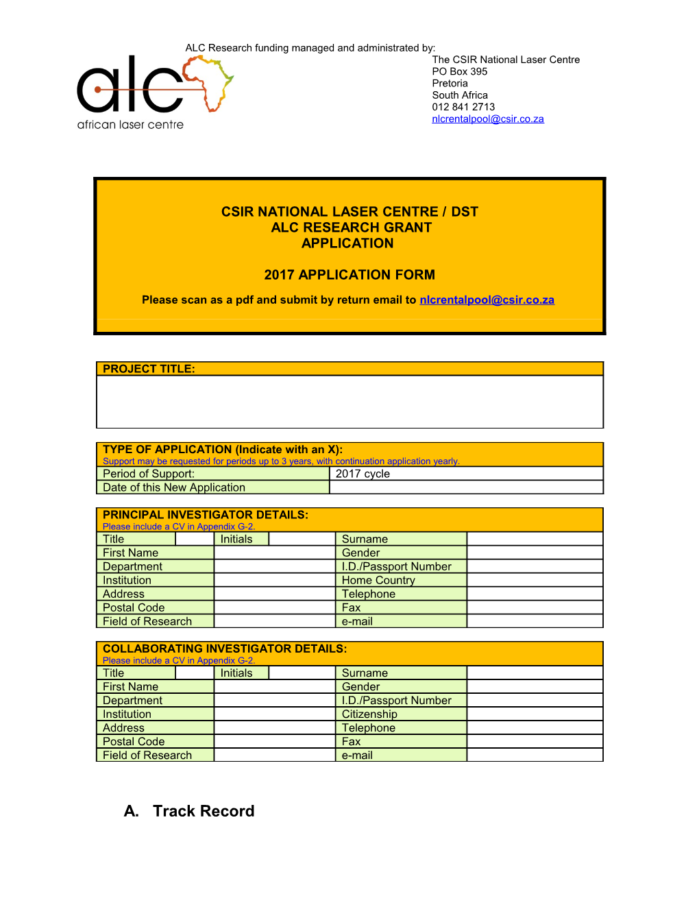 Research Equipment Programme