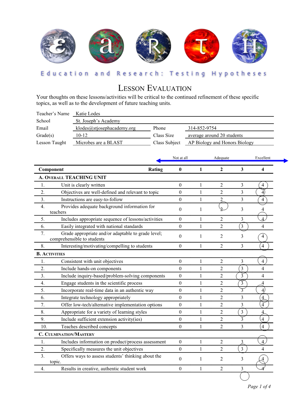 EARTH Assessment Rubric s1