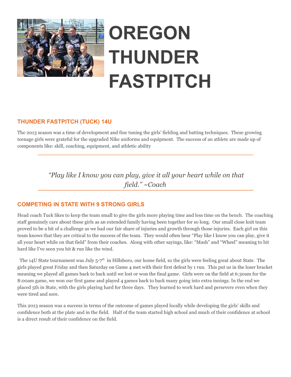 Thunder Fastpitch (Tuck) 14U