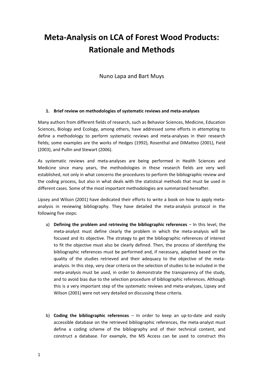 Meta-Analysis on LCA of Forest Wood Products: Rationale and Methods